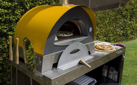 Image of ALFA Wood Fired Oven Fire Yellow / No-Attachment / 62in Alfa Pizza CIAO Wood Fired Oven with Base