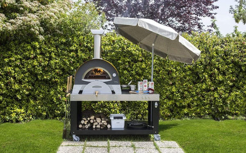 Image of ALFA Wood Fired Oven Silver Grey / No-Attachment / 40in Alfa Pizza CIAO Wood Fired Oven with Base