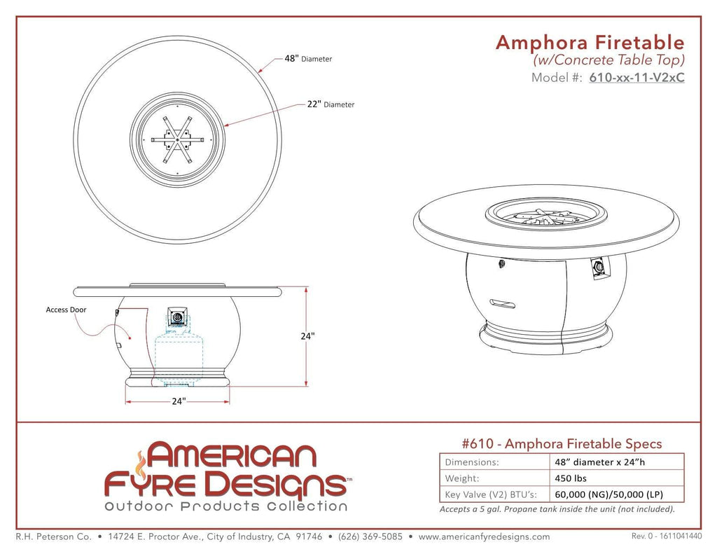 American Fyre Designs Firetable Amphora Firetable with Artistan Glass Top