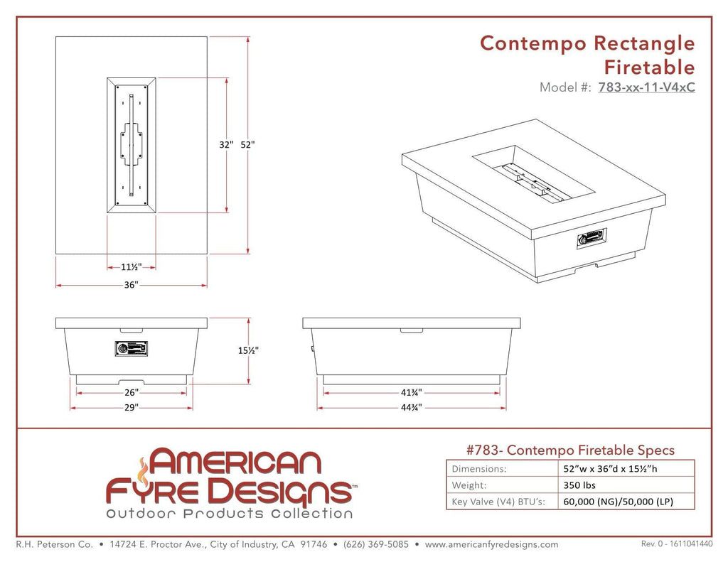 American Fyre Designs Firetable Contempo Rectangle Firetable