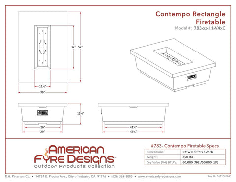 Image of American Fyre Designs Firetable Contempo Rectangle Firetable