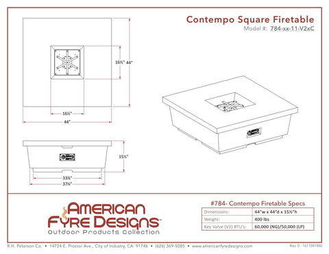 Image of American Fyre Designs Firetable Contempo Square Firetable
