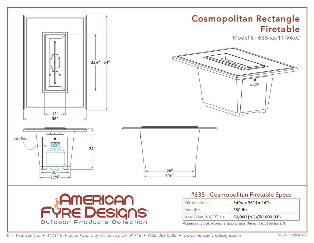 American Fyre Designs Firetable Cosmopolitan Rectangle Firetable