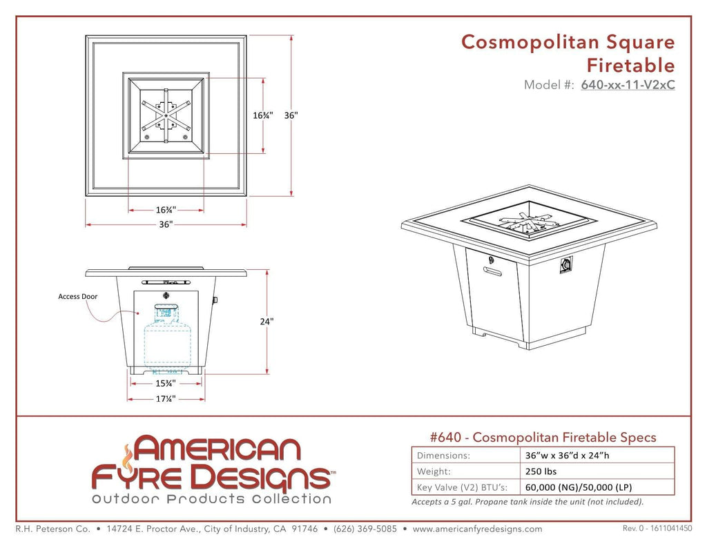 American Fyre Designs Firetable Cosomopolitan Square Firetable