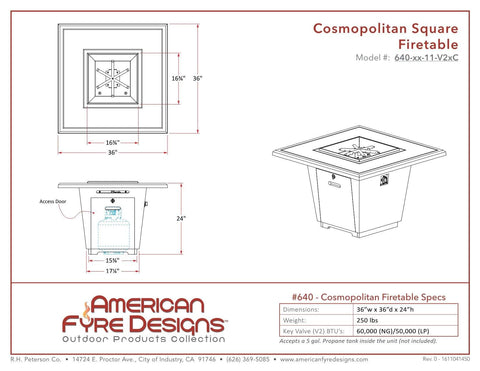Image of American Fyre Designs Firetable Cosomopolitan Square Firetable