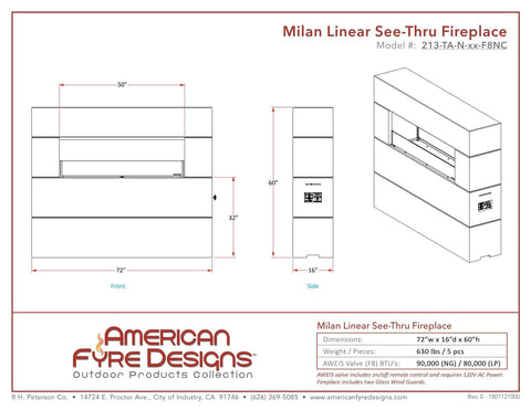 Image of American Fyre Designs Firetable Milan Tall Liner Firetable