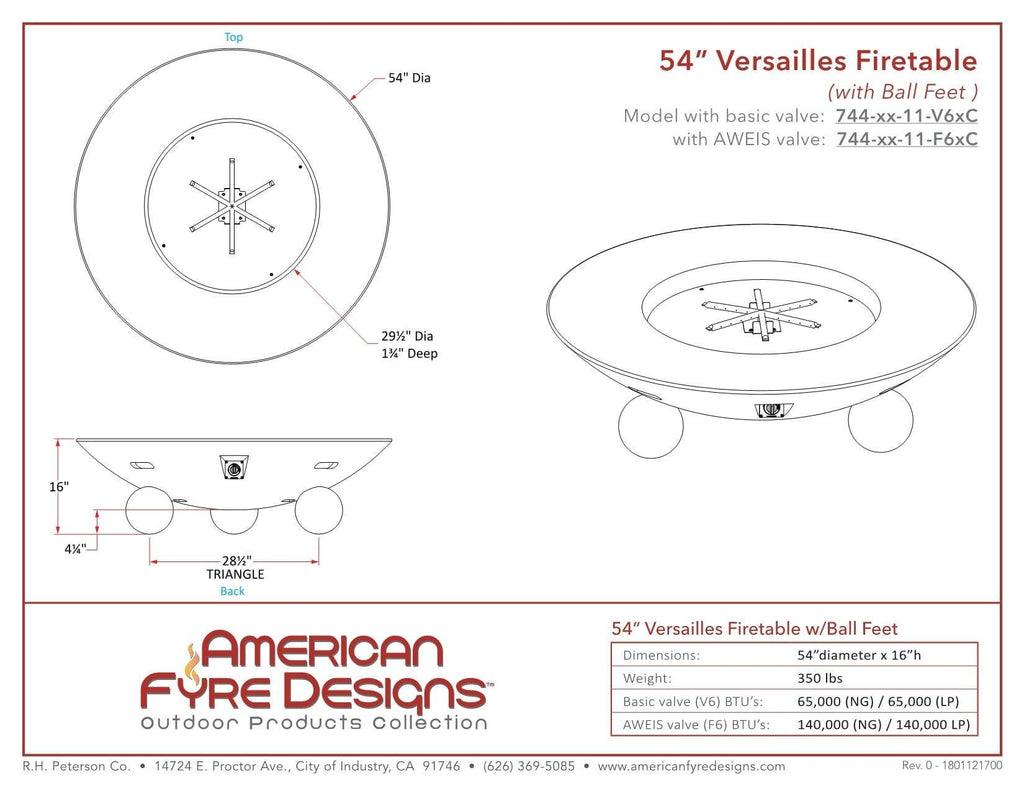 American Fyre Designs Firetable Versailles Firetable