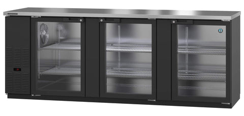Image of Hoshizaki Back Bar Refrigerators BB95-G-S Hoshizaki BB95-G, Refrigerator, Three Section, Black Vinyl Back Bar Back Bar, Glass Doors