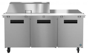 Hoshizaki Refrigerated Equipment Stands Hoshizaki SR72A-18M, Refrigerator, Three Section Mega Top Prep Table, Stainless Doors