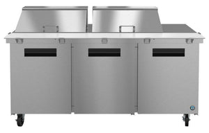 Hoshizaki Refrigerated Equipment Stands Hoshizaki SR72A-24M, Refrigerator, Three Section Mega Top Prep Table, Stainless Doors