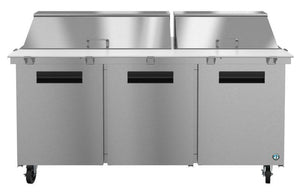 Hoshizaki Refrigerated Equipment Stands Hoshizaki SR72A-30M, Refrigerator, Three Section Mega Top Prep Table, Stainless Doors