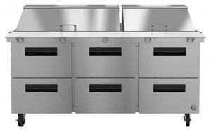 Hoshizaki Refrigerated Equipment Stands Hoshizaki SR72A-30MD6, Refrigerator, Three Section Mega Top Prep Table, Stainless Drawers
