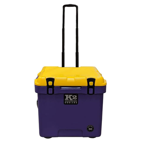 Image of K2 Coolers Coolers Purple/Yellow Lid K2 Coolers Summit 30 Qt. Cooler with Wheels, Glacier White