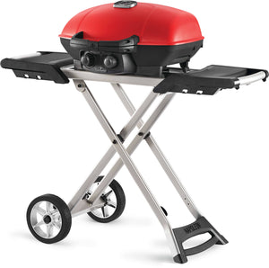 Napoleon TravelQ™ 285X Portable Propane Gas Grill and Scissor Cart with Griddle, Red