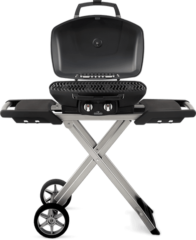 Image of Napoleon Portable Gas Grill Napoleon TravelQ™ 285X Portable Propane Gas Grill and Scissor Cart with Griddle, Red