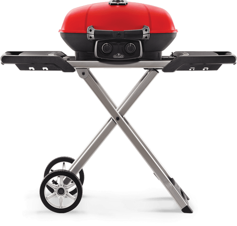 Image of Napoleon Portable Gas Grill Napoleon TravelQ™ 285X Portable Propane Gas Grill and Scissor Cart with Griddle, Red