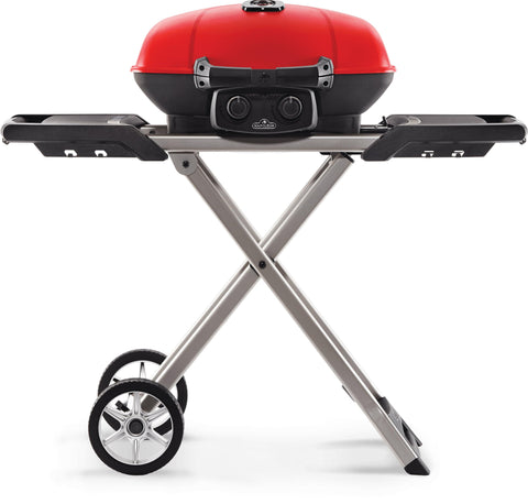 Image of Napoleon Portable Gas Grill Propane Gas Napoleon TravelQ™ 285X Portable Propane Gas Grill and Scissor Cart with Griddle, Red
