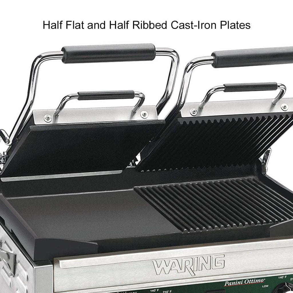 Double Panini Press, Half-Ribbed & Half-Flat Sandwich Maker, Cast-Iron  Plates