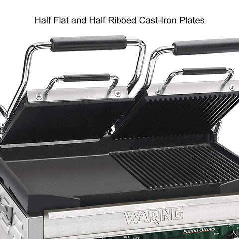 Image of Waring Commercial Grill Waring Commercial Dual Grill — Half Panini and Half Flat Grill — 240V  (17" x 9.25" cooking surface)