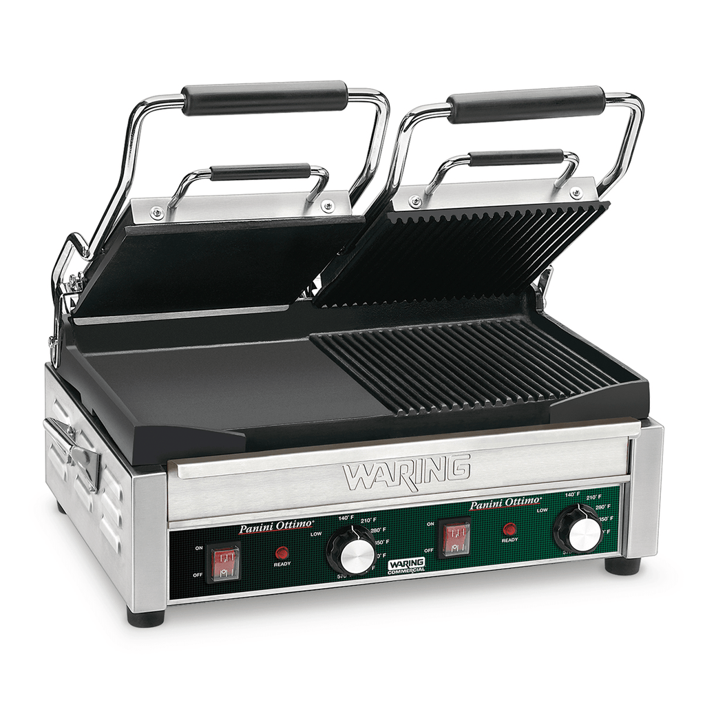 Waring Commercial Grill Waring Commercial Dual Grill — Half Panini and Half Flat Grill — 240V  (17" x 9.25" cooking surface)