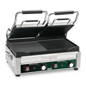 Waring Commercial Grill Waring Commercial Dual Grill — Half Panini and Half Flat Grill with Timer — 240V  (17" x 9.25" cooking surface)