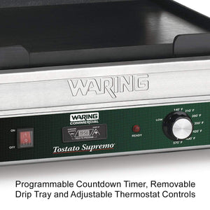 Waring Commercial Dual Grill — Ribbed Top Plate, Flat Bottom Plate with Timer — 120V  (14.5