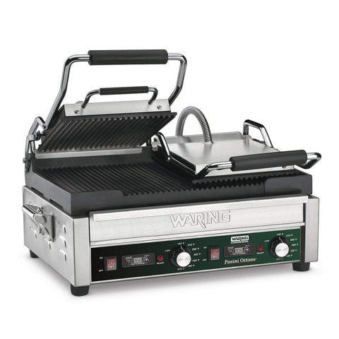 Image of Waring Commercial Grill Waring Commercial Panini Ottimo® Dual Panini Grill with Timer — 240V  (17" x 9.25" cooking surface)