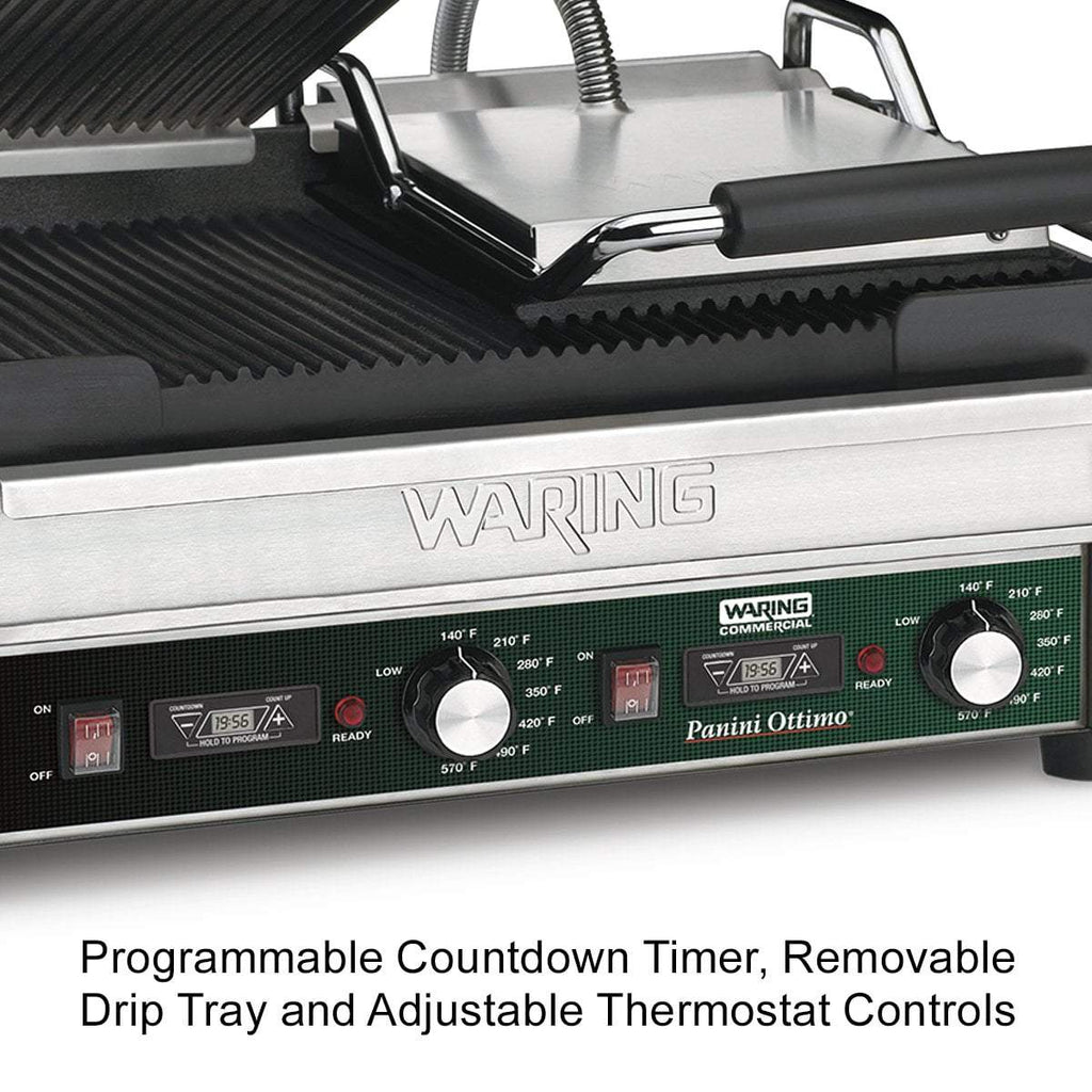 Waring Commercial Grill Waring Commercial Panini Ottimo® Dual Panini Grill with Timer — 240V  (17" x 9.25" cooking surface)