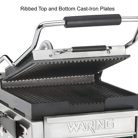 Image of Waring Commercial Grill Waring Commercial Panini Perfetto® Compact Panini Grill with Timer — 120V  (9.75" x 9.25" cooking surface)