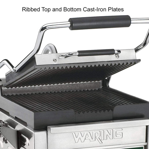 Image of Waring Commercial Grill Waring Commercial Panini Perfetto® Compact Panini Grill with Timer — 208V  (9.75" x 9.25" cooking surface)