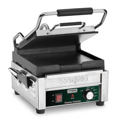 Image of Waring Commercial Grill Waring Commercial Tostato Perfetto® Compact Flat Toasting Grill — 120V  (9.75" x 9.25" cooking surface)