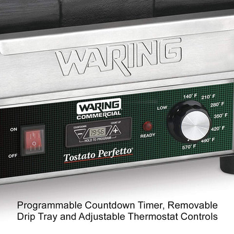Image of Waring Commercial Grill Waring Commercial Tostato Perfetto® Compact Flat Toasting Grill with Timer — 120V  (9.75" x 9.25" cooking surface)