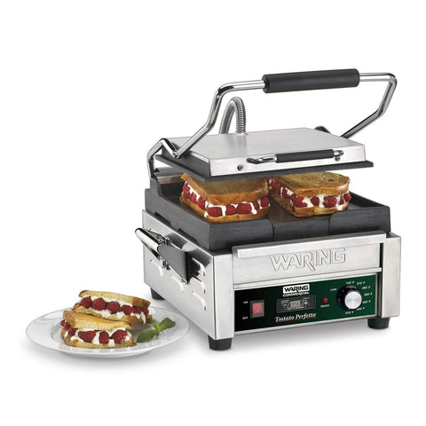 Image of Waring Commercial Grill Waring Commercial Tostato Perfetto® Compact Flat Toasting Grill with Timer — 120V  (9.75" x 9.25" cooking surface)